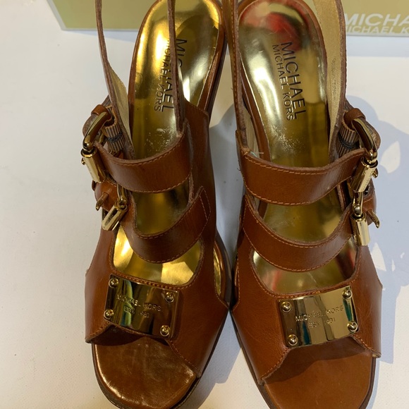 Michael Kors Brown Shoes Heel Buckle Open Toe - Picture 12 of 16